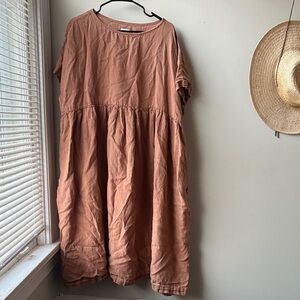 Offon Linen Short Sleeve Women's Dress in Terracotta